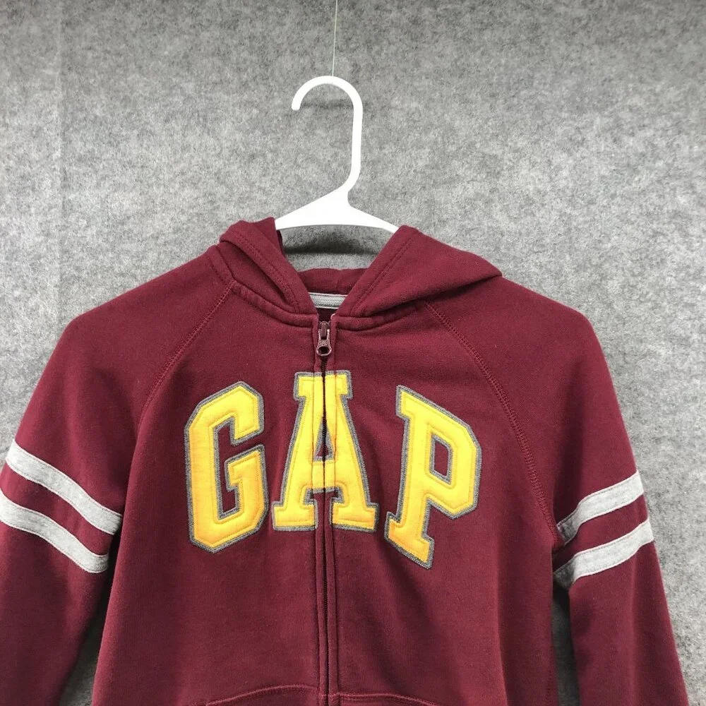 Gap Kids Boys‎ Size L (10) Zip Hoodie Burgundy Logo Rugby Varsity Sweatshirt
